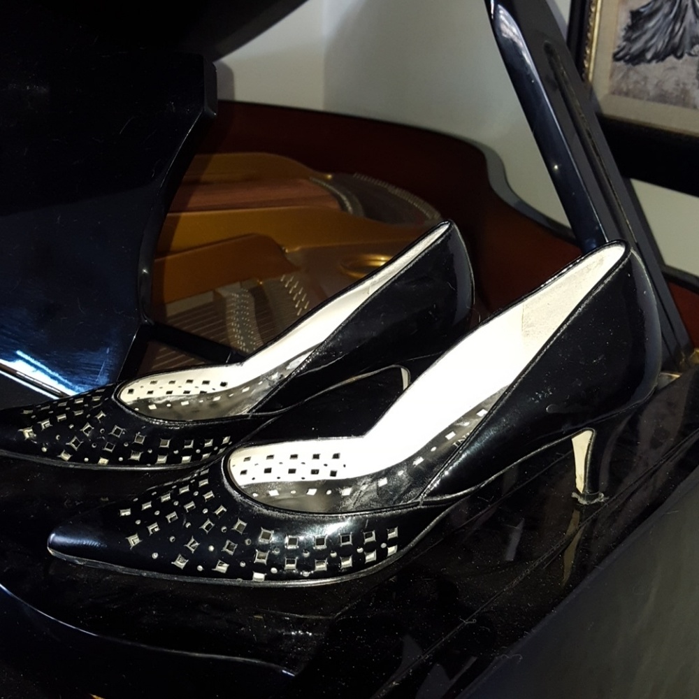 7 for $50 Black patent leather low heels